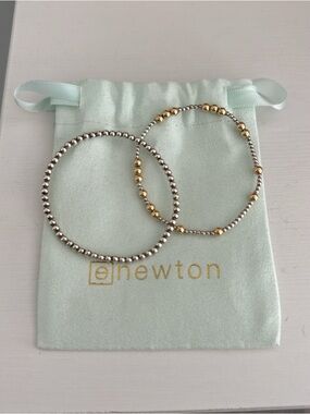 E Newton Two-Tone Beaded Stretch Bracelets in Gold & Silver
